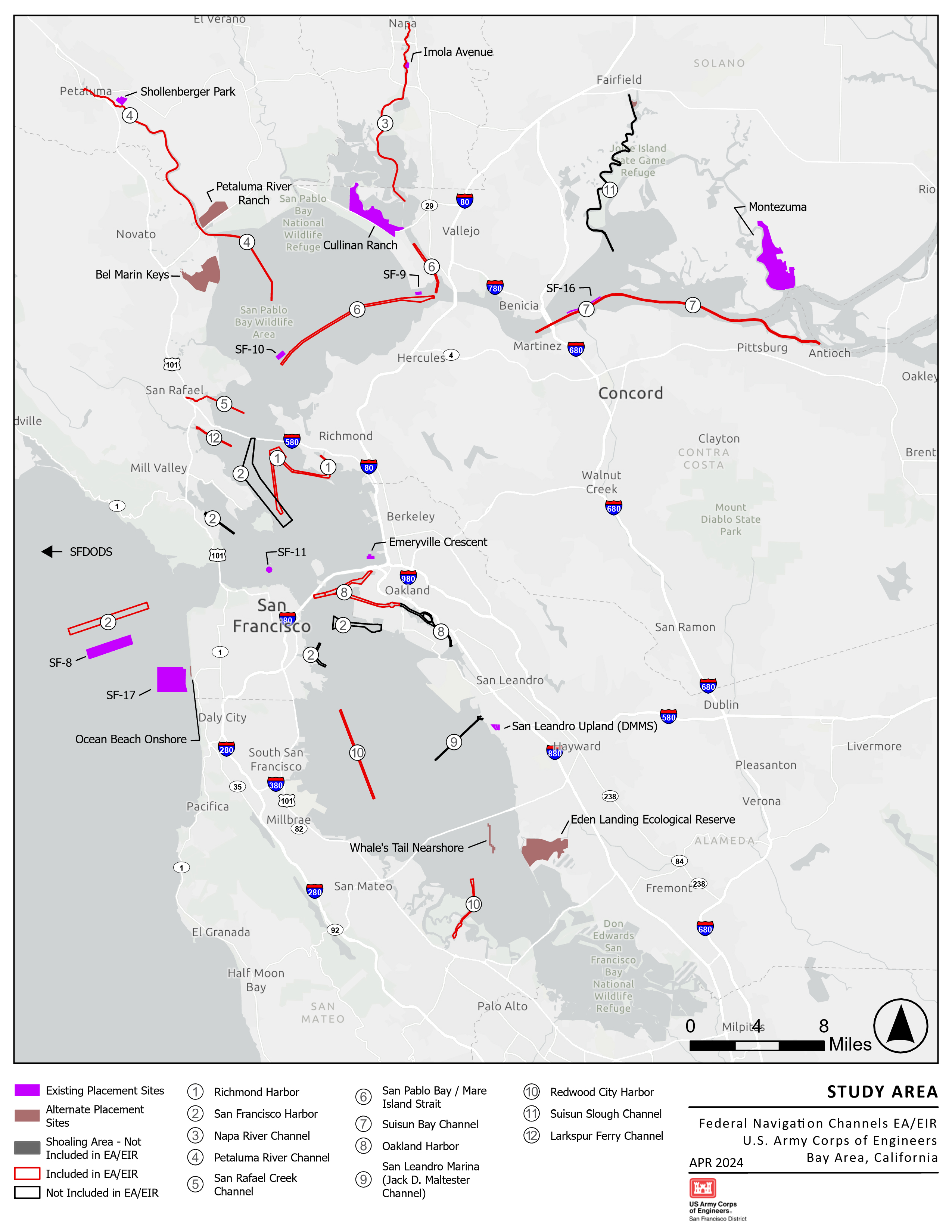 Grey and white map with red lines and pink spots and highway markers 